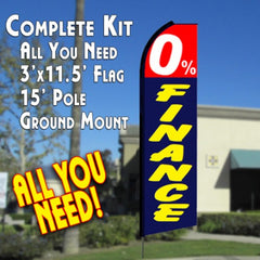 0% Finance (Red/Blue) Windless Advertising Feather Flag Kit (Flag, Pole, & Ground Spike) 14 Feet Outdoor Flags