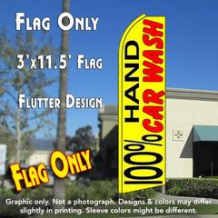 100% Hand Car Wash (Yellow) Windless Advertising Feather Flag Only