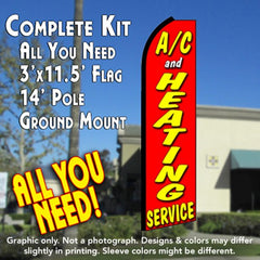 A/C & Heating Service (Red) Windless Advertising Feather Flag Kit (Flag, Pole, & Ground Spike) 14 Feet Outdoor Flags