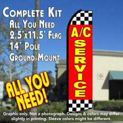 A/C Service (Red/Checkered) Windless Advertising Feather Flag Kit (Flag, Pole, & Ground Spike) 14 Feet Outdoor Flags