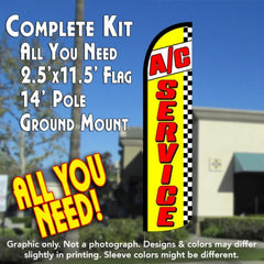 A/C Service (Yellow/Checks) Windless Advertising Feather Flag Kit (Flag, Pole, & Ground Spike) 14 Feet Outdoor Flags