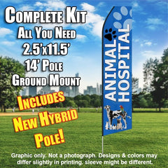 Animal Hospital (Blue) Windless Advertising Feather Flag Kit (Flag, Pole, & Ground Spike) 14 Feet Outdoor Flags (Copy) (Copy)