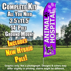 Animal Hospital Purple Windless Advertising Feather Flag Kit (Flag, Pole, & Ground Spike) 14 Feet Outdoor Flags (Copy) (Copy)
