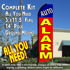 Auto Alarm (Blue/Red) Windless Advertising Feather Flag Kit (Flag, Pole, & Ground Spike) 14 Feet Outdoor Flags