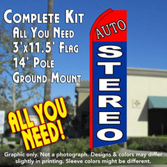 Auto Stereo (Red/Blue) Windless Advertising Feather Flag Kit (Flag, Pole, & Ground Spike) 14 Feet Outdoor Flags