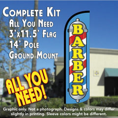 Barber (Blue/Yellow) Windless Advertising Feather Flag Kit (Flag, Pole, & Ground Spike) 14 Feet Outdoor Flags