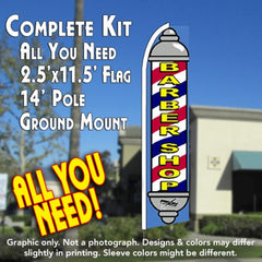 Barber Shop (Pole) Windless Advertising Feather Flag Kit (Flag, Pole, & Ground Spike) 14 Feet Outdoor Flags