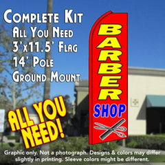 Barber Shop (Red) Windless Advertising Feather Flag Kit (Flag, Pole, & Ground Spike) 14 Feet Outdoor Flags