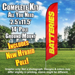 Batteries (Yellow/Red) Windless Advertising Feather Flag Kit (Flag, Pole, & Ground Spike) 14 Feet Outdoor Flags