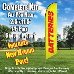 Batteries (Red/Yellow) Windless Advertising Feather Flag Kit (Flag, Pole, & Ground Spike) 14 Feet Outdoor Flags