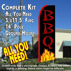 Bbq (Yellow Flames) Windless Advertising Feather Flag Kit (Flag, Pole, & Ground Spike) 14 Feet Outdoor Flags