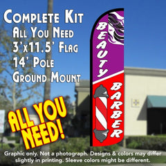 Beauty & Barber Windless Advertising Feather Flag Kit (Flag, Pole, & Ground Spike) 14 Feet Outdoor Flags