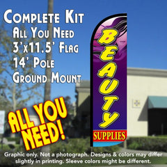 Beauty Supplies Windless Advertising Feather Flag Kit (Flag, Pole, & Ground Spike) 14 Feet Outdoor Flags