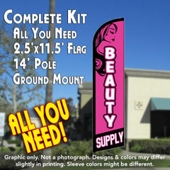 Beauty Supply Windless Advertising Feather Flag Kit (Flag, Pole, & Ground Spike) 14 Feet Outdoor Flags