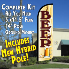 Beer (Mug) Windless Advertising Feather Flag Kit (Flag, Pole, & Ground Spike) 14 Feet Outdoor Flags