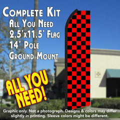 Checkered Black/Red Windless Advertising Feather Flag Kit (Flag, Pole, & Ground Spike) 14 Feet Outdoor Flags