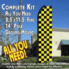 Checkered Black/Yellow Windless Advertising Feather Flag Kit (Flag, Pole, & Ground Spike) 14 Feet Outdoor Flags