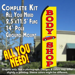 Body Shop (Yellow/Red) Windless Advertising Feather Flag Kit (Flag, Pole, & Ground Spike) 14 Feet Outdoor Flags