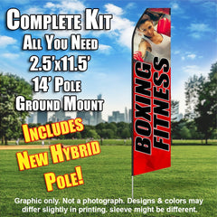 Boxing Fitness (Red/Horizontal Black Letters) Windless Advertising Feather Flag Kit (Flag, Pole, & Ground Spike) 14 Feet Outdoor Flags