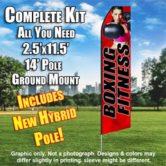 Boxing Fitness (Red/Black/Punching Forward) Windless Advertising Feather Flag Kit (Flag, Pole, & Ground Spike) 14 Feet Outdoor Flags