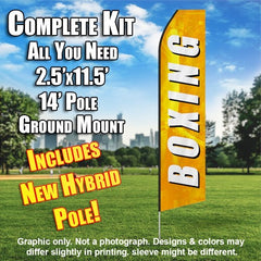 Boxing (Orange And White) Windless Advertising Feather Flag Kit (Flag, Pole, & Ground Spike) 14 Feet Outdoor Flags