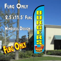 Burgers (Blue/Yellow) Windless Advertising Feather Flag Only