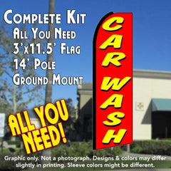 Car Wash (Red) Windless Advertising Feather Flag Kit (Flag, Pole, & Ground Spike) 14 Feet Outdoor Flags