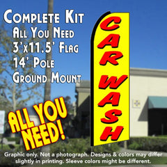 Car Wash (Yellow) Windless Advertising Feather Flag Kit (Flag, Pole, & Ground Spike) 14 Feet Outdoor Flags