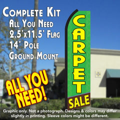 Carpet Sale (Green/Yellow) Windless Advertising Feather Flag Kit (Flag, Pole, & Ground Spike) 14 Feet Outdoor Flags