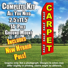 Carpet Sale (Red/Yellow & White Letters) Windless Advertising Feather Flag Kit (Flag, Pole, & Ground Spike) 14 Feet Outdoor Flags