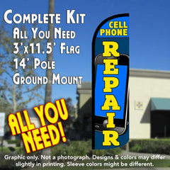 Cell Phone Repair Windless Advertising Feather Flag Kit (Flag, Pole, & Ground Spike) 14 Feet Outdoor Flags
