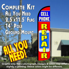 Cell Phone Repair (Blue/Red) Windless Advertising Feather Flag Kit (Flag, Pole, & Ground Spike) 14 Feet Outdoor Flags