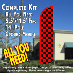 Checkered Red/Black Windless Advertising Feather Flag Kit (Flag, Pole, & Ground Spike) 14 Feet Outdoor Flags