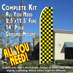 Checkered Yellow/Black Windless Advertising Feather Flag Kit (Flag, Pole, & Ground Spike) 14 Feet Outdoor Flags