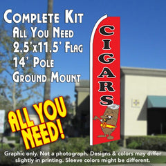 Cigars (Red) Windless Advertising Feather Flag Kit (Flag, Pole, & Ground Spike) 14 Feet Outdoor Flags