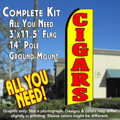 Cigars (Yellow) Windless Advertising Feather Flag Kit (Flag, Pole, & Ground Spike) 14 Feet Outdoor Flags