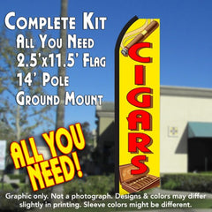 Cigars (Yellow/Red) Windless Advertising Feather Flag Kit (Flag, Pole, & Ground Spike) 14 Feet Outdoor Flags