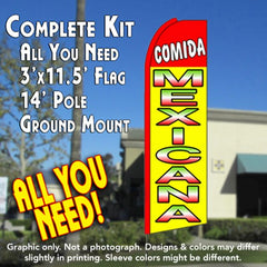 Comida Mexicana (Red/Yellow) Windless Advertising Feather Flag Kit (Flag, Pole, & Ground Spike) 14 Feet Outdoor Flags