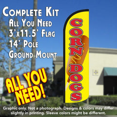 Corn Dogs Windless Advertising Feather Flag Kit (Flag, Pole, & Ground Spike) 14 Feet Outdoor Flags