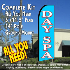 Day Spa ( Blue )Windless Advertising Feather Flag Kit (Flag, Pole, & Ground Spike) 14 Feet Outdoor Flags
