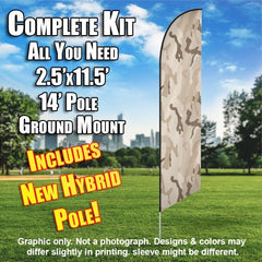 Desert Camo Windless Advertising Feather Flag Kit (Flag, Pole, & Ground Spike) 14 Feet Outdoor Flags