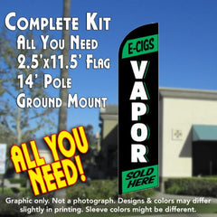 E-Cigs Vapor (Green) Windless Advertising Feather Flag Kit (Flag, Pole, & Ground Spike) 14 Feet Outdoor Flags