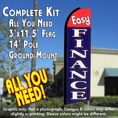 Easy Finance (Red/Blue) Windless Advertising Feather Flag Kit (Flag, Pole, & Ground Spike) 14 Feet Outdoor Flags