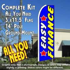 Easy Finance (Stars) Windless Advertising Feather Flag Kit (Flag, Pole, & Ground Spike) 14 Feet Outdoor Flags