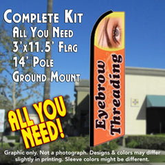 Eyebrow Threading (Orange) Windless Advertising Feather Flag Kit (Flag, Pole, & Ground Spike) 14 Feet Outdoor Flags