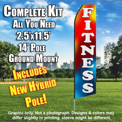 Fitness (Red, Blue, Yellow/ White) Windless Advertising Feather Flag Kit (Flag, Pole, & Ground Spike) 14 Feet Outdoor Flags