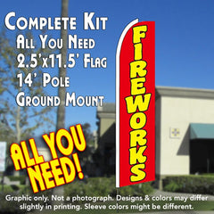 Fireworks (Red) Windless Advertising Feather Flag Kit (Flag, Pole, & Ground Spike) 14 Feet Outdoor Flags