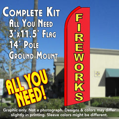 Fireworks (Red/Yellow) Windless Advertising Feather Flag Kit (Flag, Pole, & Ground Spike) 14 Feet Outdoor Flags