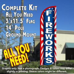 Fireworks (Starburst) Windless Advertising Feather Flag Kit (Flag, Pole, & Ground Spike) 14 Feet Outdoor Flags