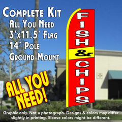 Fish & Chips (Red/Yellow) Windless Advertising Feather Flag Kit (Flag, Pole, & Ground Spike) 14 Feet Outdoor Flags
